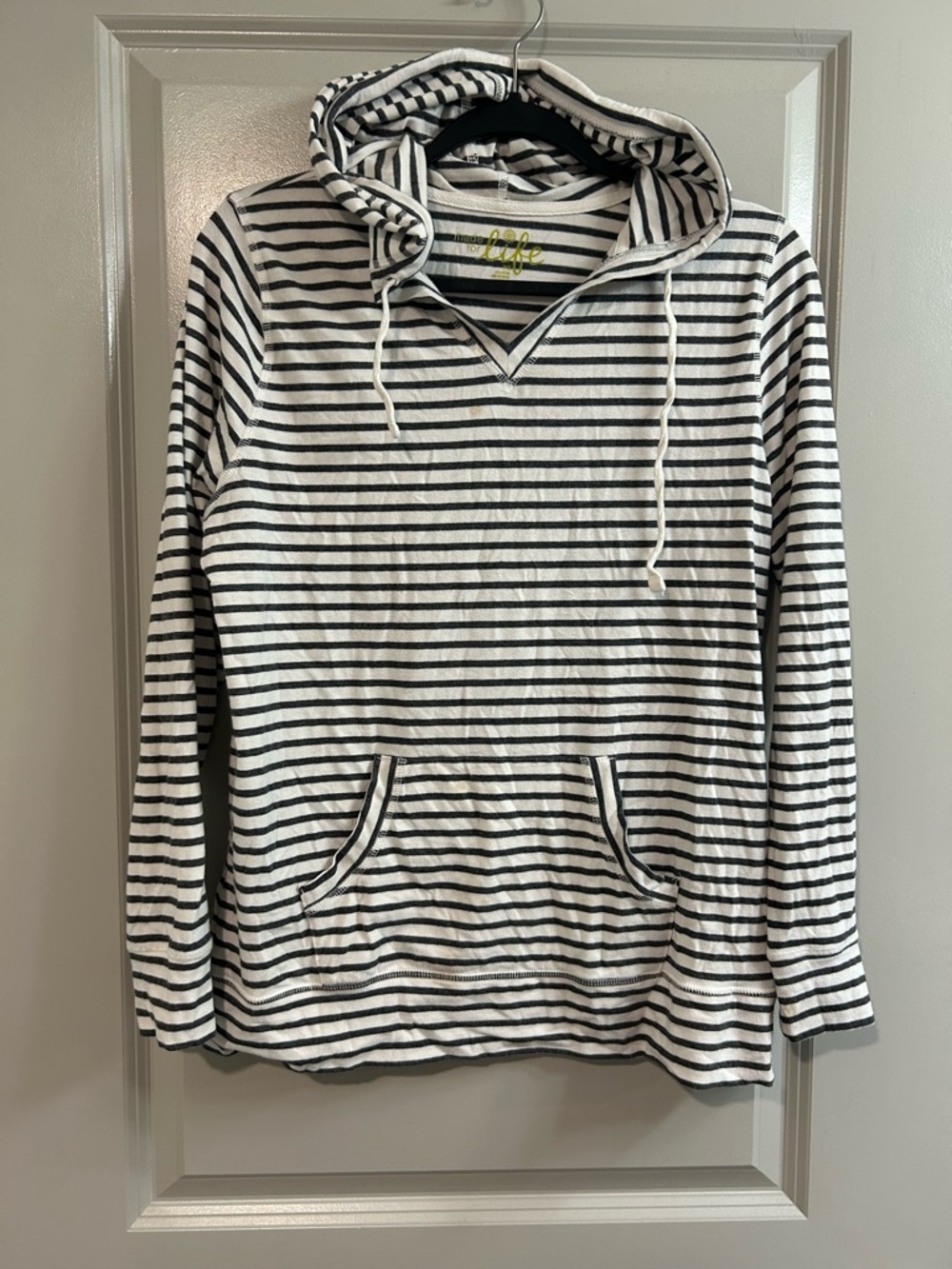 made for life Black & White Striped Hoodie Top